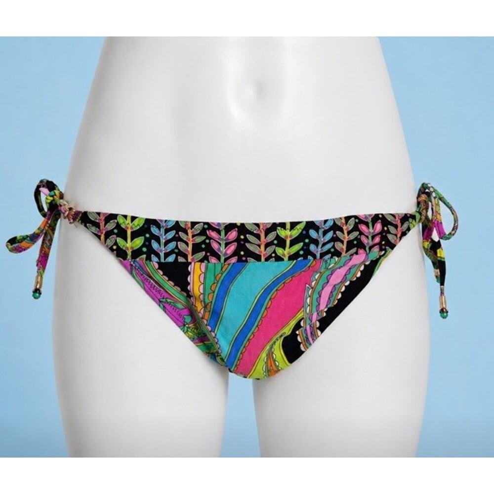 Trina Turk Tankini Sea Garden Paisley Black Multi String Bikini Bottom Sz 12 EUC - Picture 5 of 11